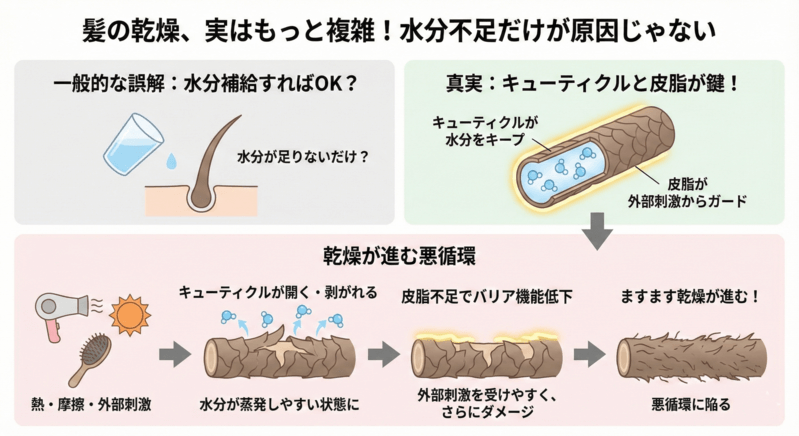 髪が乾燥してしまう原因